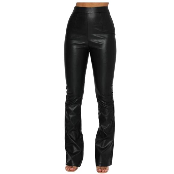 WHITE FOX VEGAN FAUX LEATHER PANTS HIGH RISE BOOT CUT WOMEN'S MEDIUM  BLACK NWT - Picture 1 of 16